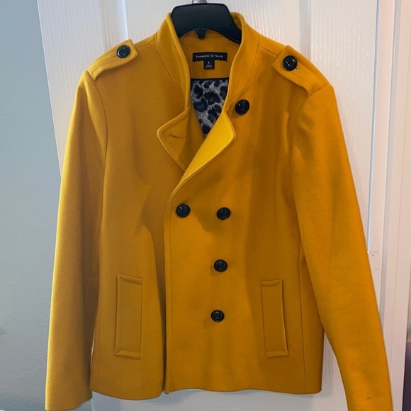 Preston & York Mustard Yellow Double-Breasted Pea Coat - Picture 4 of 5